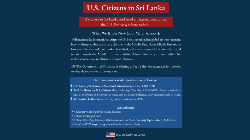 US Embassy in Sri Lanka Urges Citizens to Enroll for Security Alerts